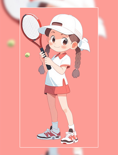 可爱小女孩打网戴网球帽