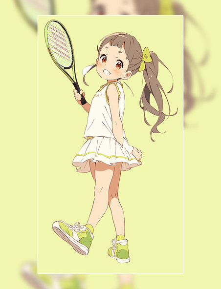 可爱小女孩手拿网球拍打网球