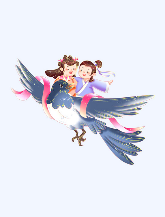 七夕情人节情侣浪漫喜鹊组合元素