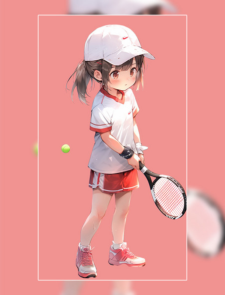 可爱小女孩打网球戴网球帽