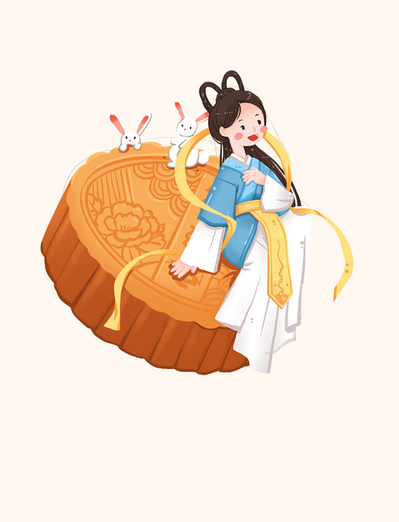 中秋节月饼上嬉戏的嫦娥和玉兔元素