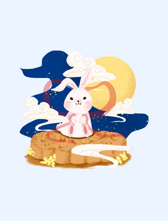 中国风八月十五月饼上的嫦娥兔