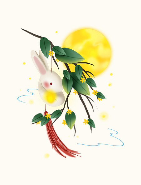 中秋节兔子灯和月亮元宵装饰