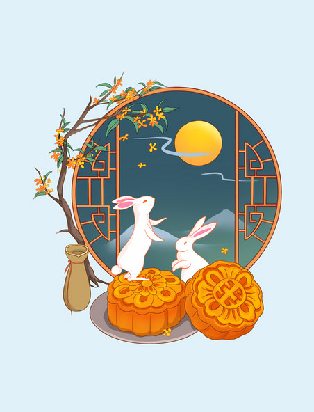 八月十五中秋中秋节微景观月饼玉兔赏月