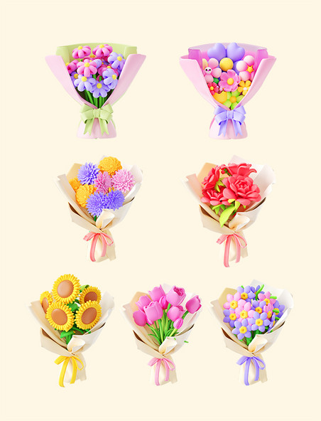 3d立体节日鲜花花束教师节母亲节妇女节送花