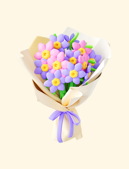 3d立体紫色花束送花教师节妇女节母亲节送花