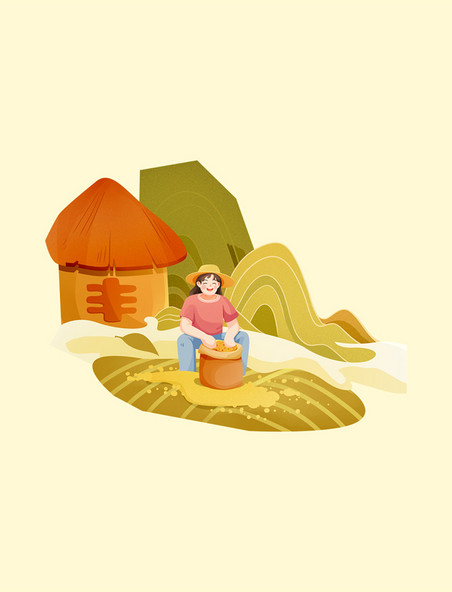 中国农民丰收节秋天秋季丰收秋分粮食插画元素