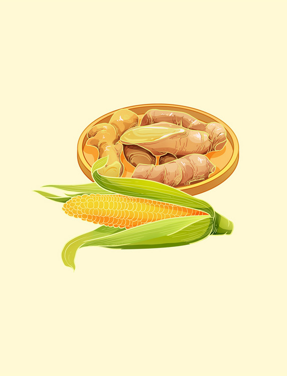 立秋节气贴秋膘国潮美食玉米元素