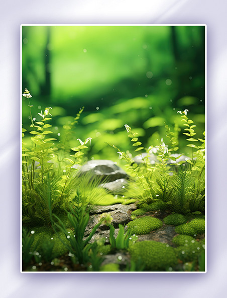 苔藓绿草蕨类植物清新绿色背景摄影图