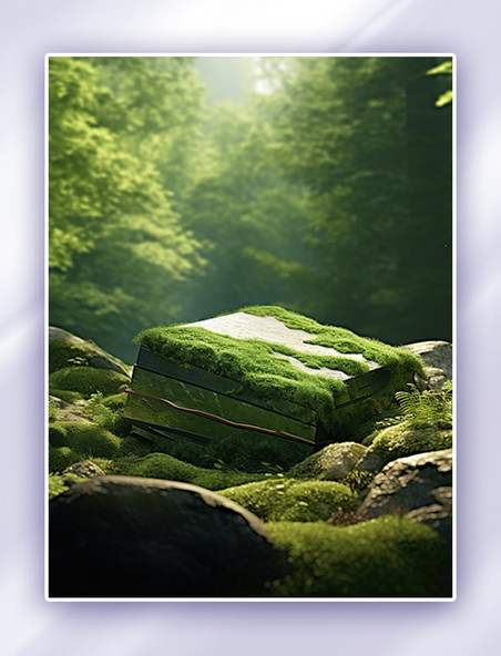 长满苔藓的岩石森林背景摄影图