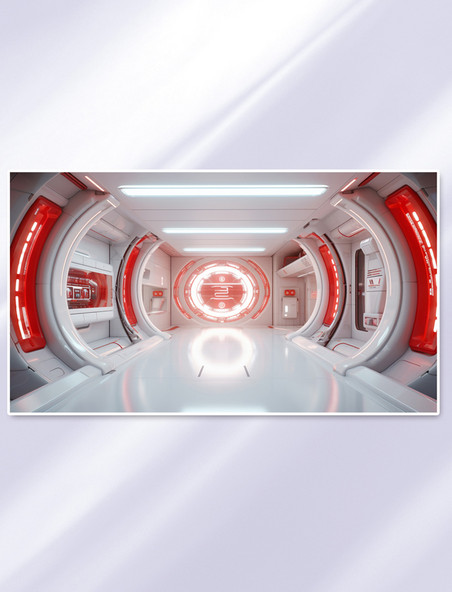 红色立体高科技隧道感创意展台背景25