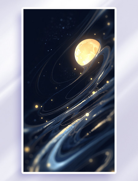 创意蓝金色中秋节月亮质感纹理抽象宇宙背景