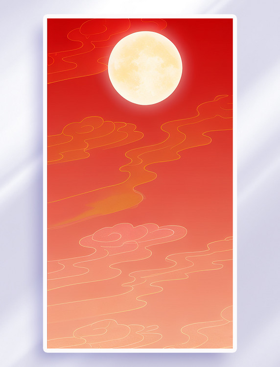 红色中国风满月中秋祥云背景