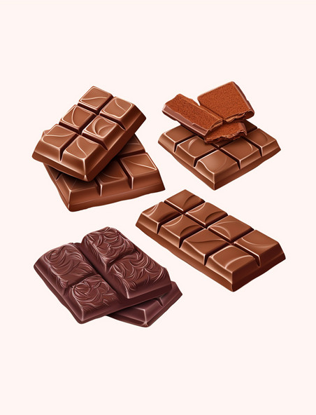 3D逼真的巧克力片棕色元素