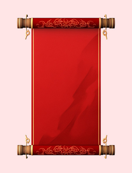 手绘新年卷轴中国红画布元素