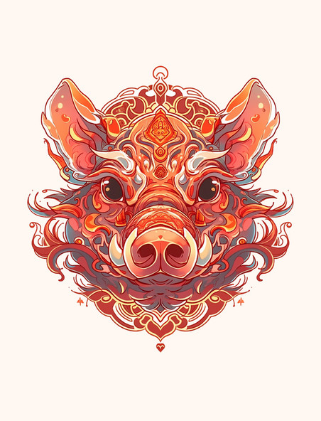 十二生肖猪色彩猪年猪头动物