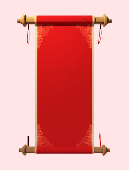 中国红新年元素卷轴画布
