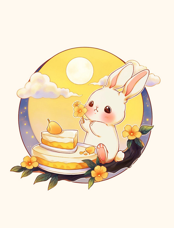 中秋节兔子手绘元素月饼望月元素