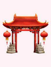 中国风中式建筑门楼节日装饰复古元素