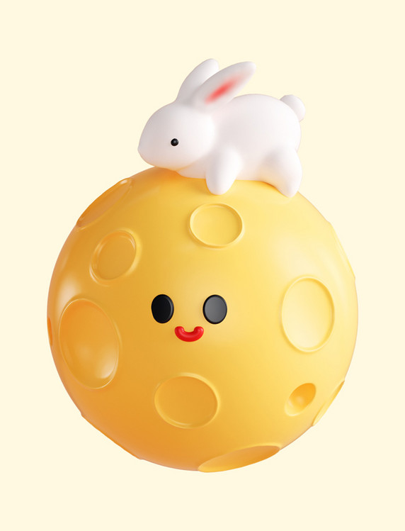 c4d3D立体中秋节月亮兔子玉兔
