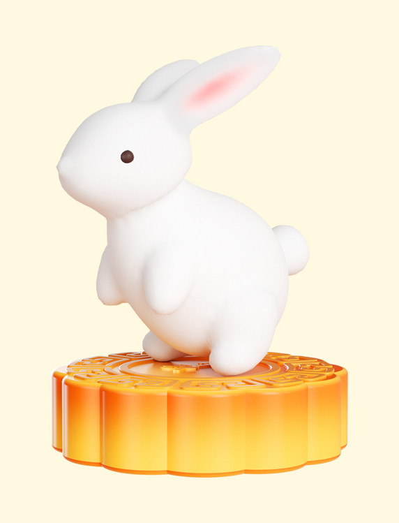 c4d3D立体中秋节月饼上兔子玉兔