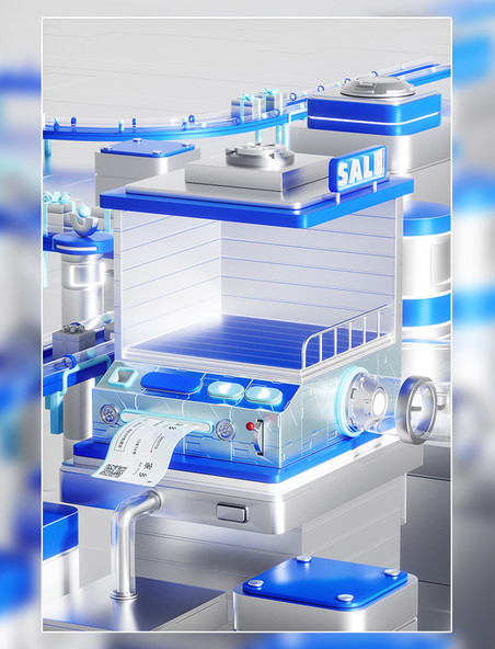 3D立体蓝色商品展示柜展台双十一电商促销场景 