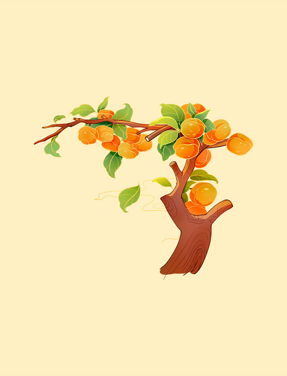 中国风手绘插画柿子树元素