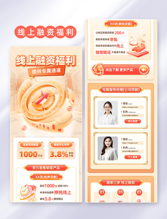 橙色商务科技2.5D金融投资融资营销长图H5