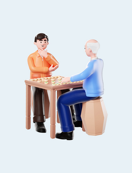 3d下象棋人物老年人老人围棋锻炼运动下棋