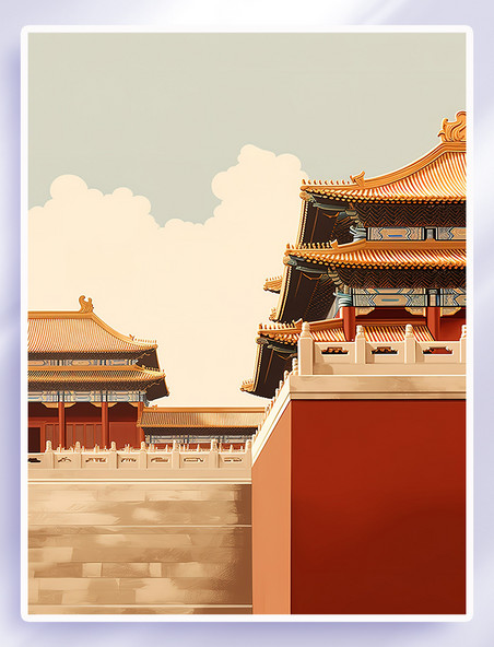 手绘故宫博物馆建筑插画中国风中国历史文物