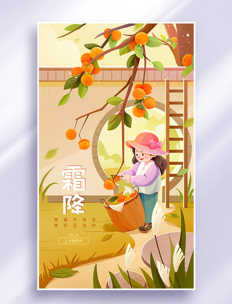 霜降二十四节气插画秋天秋季柿子海报