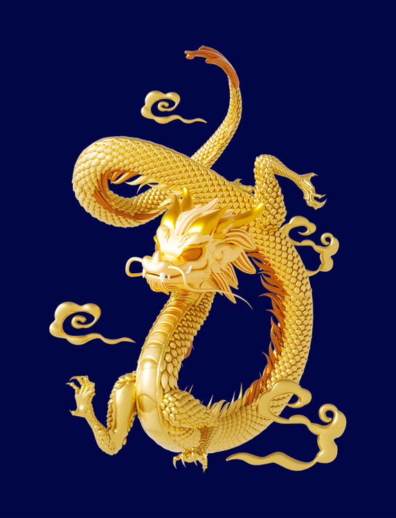 龙年春节C4D3D立体金色新年中国龙形象