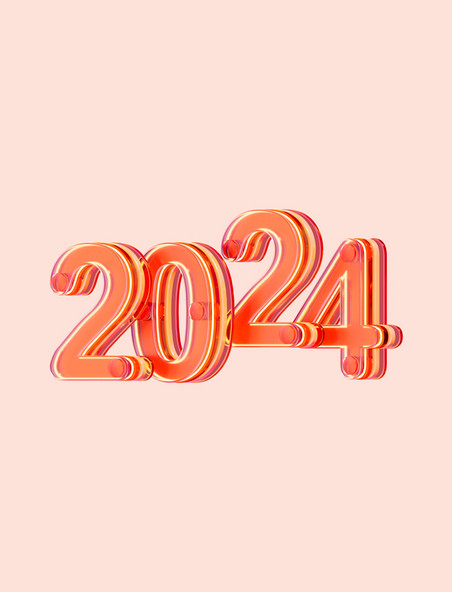 C4D3D立体2024常规艺术字新年跨年玻璃元旦