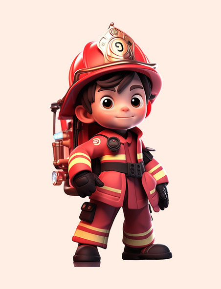 可爱3d立体元素卡通儿童消防员