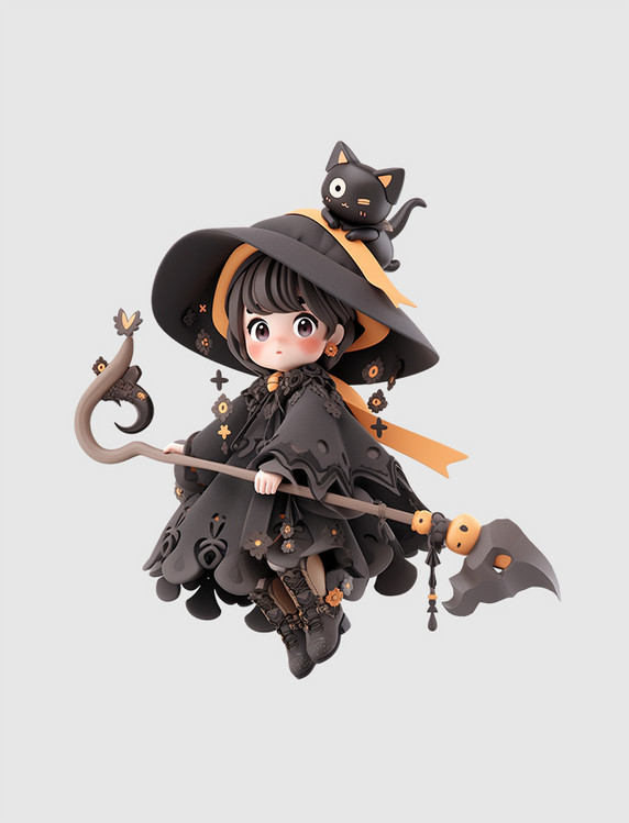 魔法棒魔女卡通3d元素万圣夜