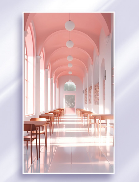 粉色现代时尚潮流立体空间桌子长廊背景