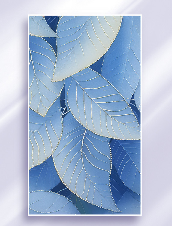 金奢蓝粉色清新金边叶子纹理底纹背景