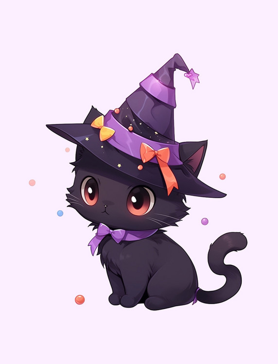手绘万圣节可爱小猫戴着帽子元素万圣夜