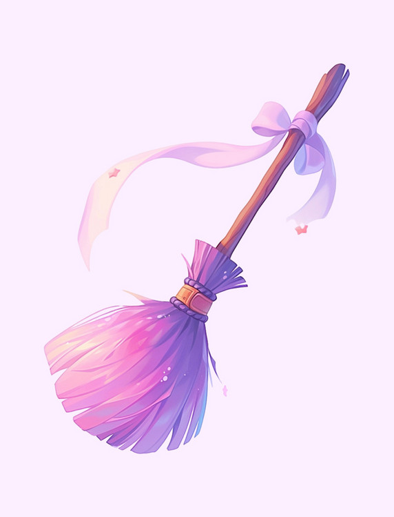 紫色万圣节扫帚卡通元素万圣夜魔法扫帚飞天扫帚
