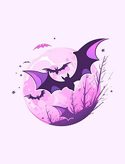 紫色卡通万圣节月亮蝙蝠元素万圣夜动物
