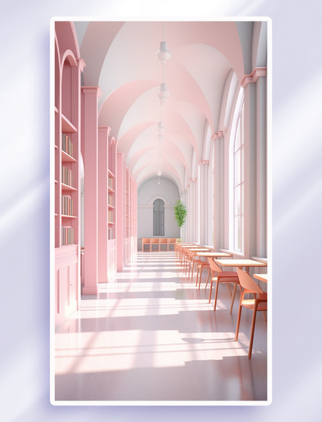 现代时尚潮流立体空间长廊背景欧式宫殿建筑室内粉色