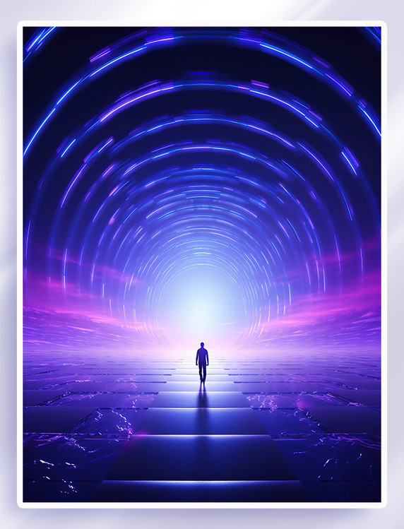 紫色未来隧道背景科幻赛博朋克年会抽象