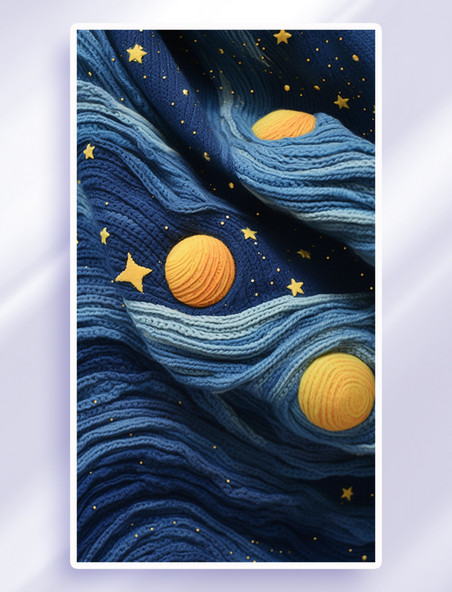 卡通毛线编织星空星球图案背景童话夜晚星空月亮