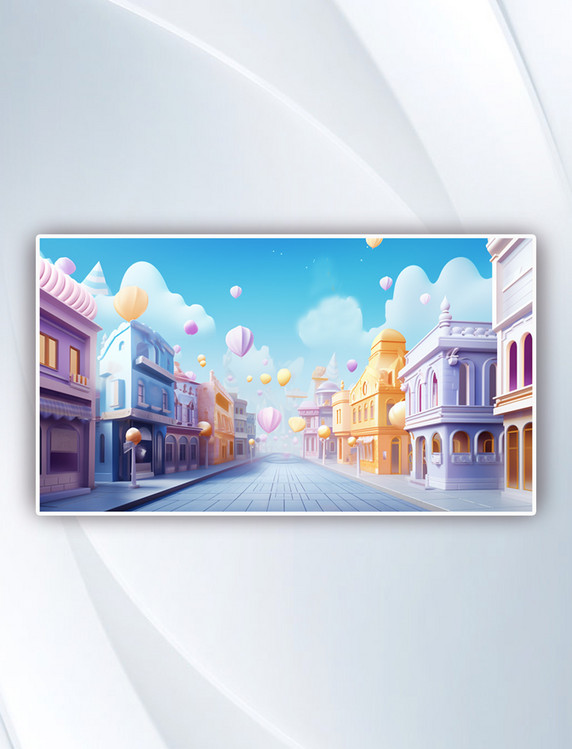 蓝紫色3D立体电商展台城市街道商铺场景背景