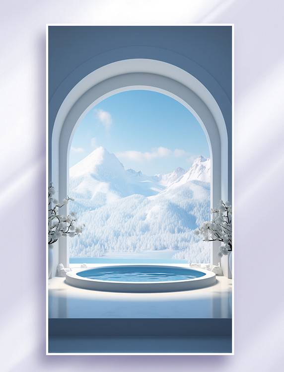 雪山蓝色系电商空镜场景拱门展示台背景