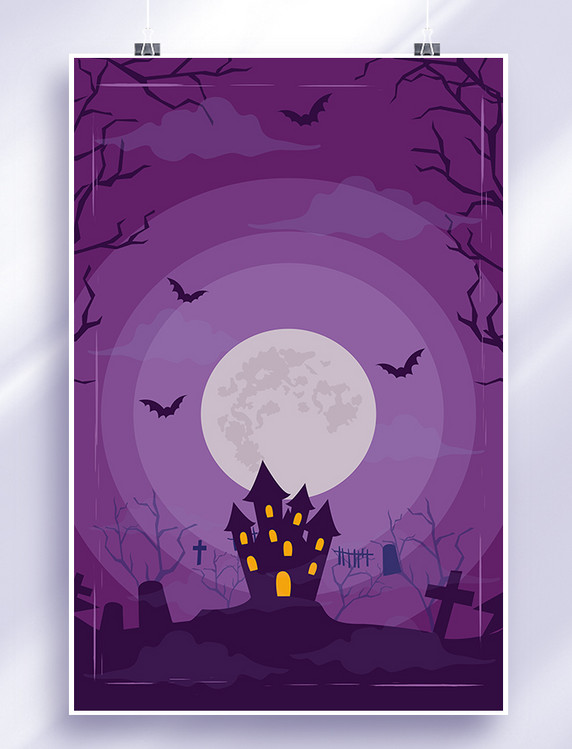 紫色万圣节月亮城堡背景