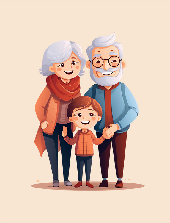 手绘国际祖父母日插图重阳节团圆团聚人物