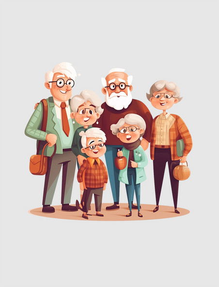 扁平国际祖父母日插图动画片重阳节团圆团聚人物