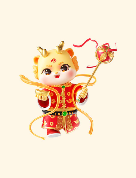 龙年春节喜庆3D立体新年龙财神人物形象