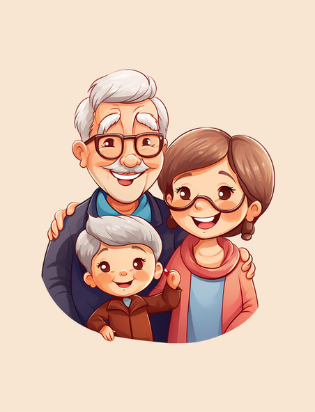 手绘国际祖父母日插图动画片重阳节团圆团聚人物